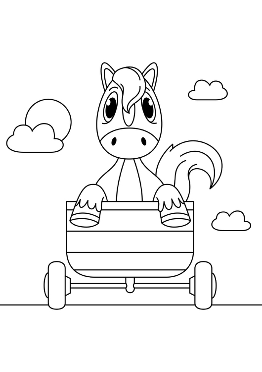 Dibujo para colorear caballo en carro