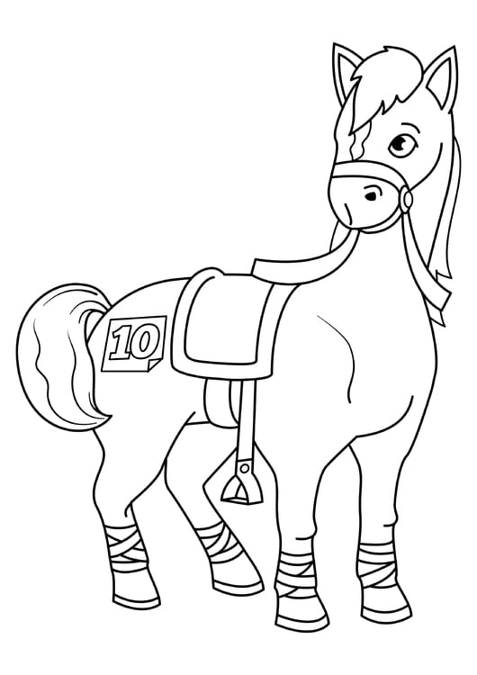 Dibujo para colorear caballo en competencia