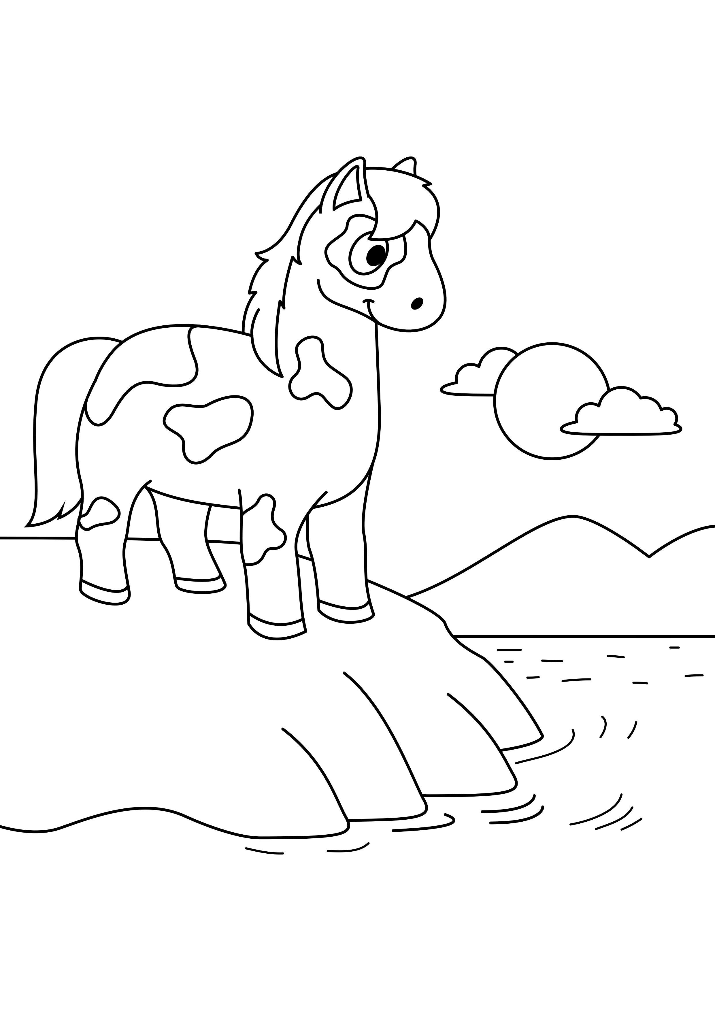 Dibujo para colorear caballo en el agua