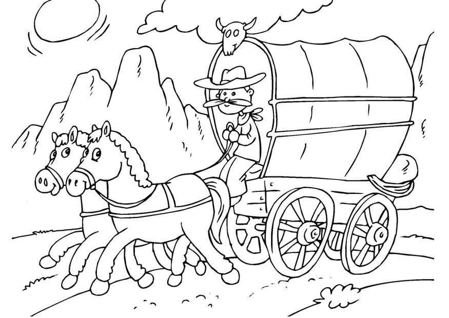 Dibujo para colorear caballo y carromato