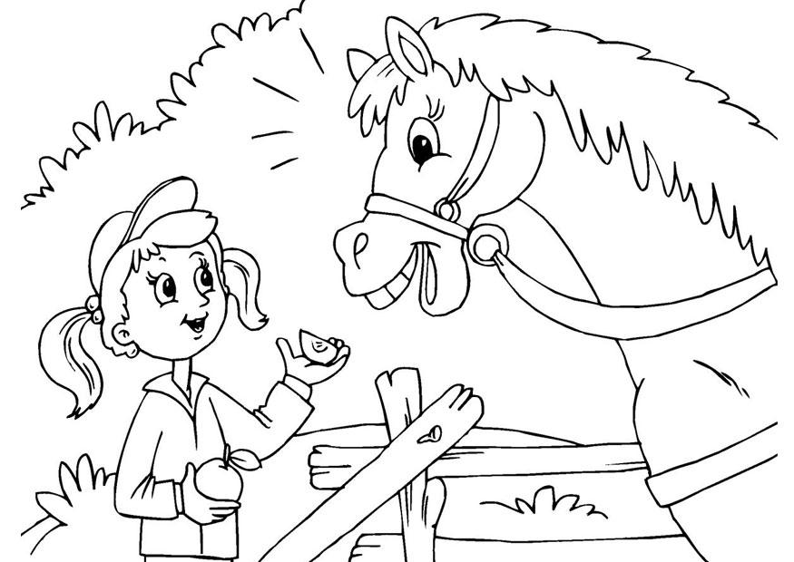 Dibujo para colorear caballo y niÃ±a
