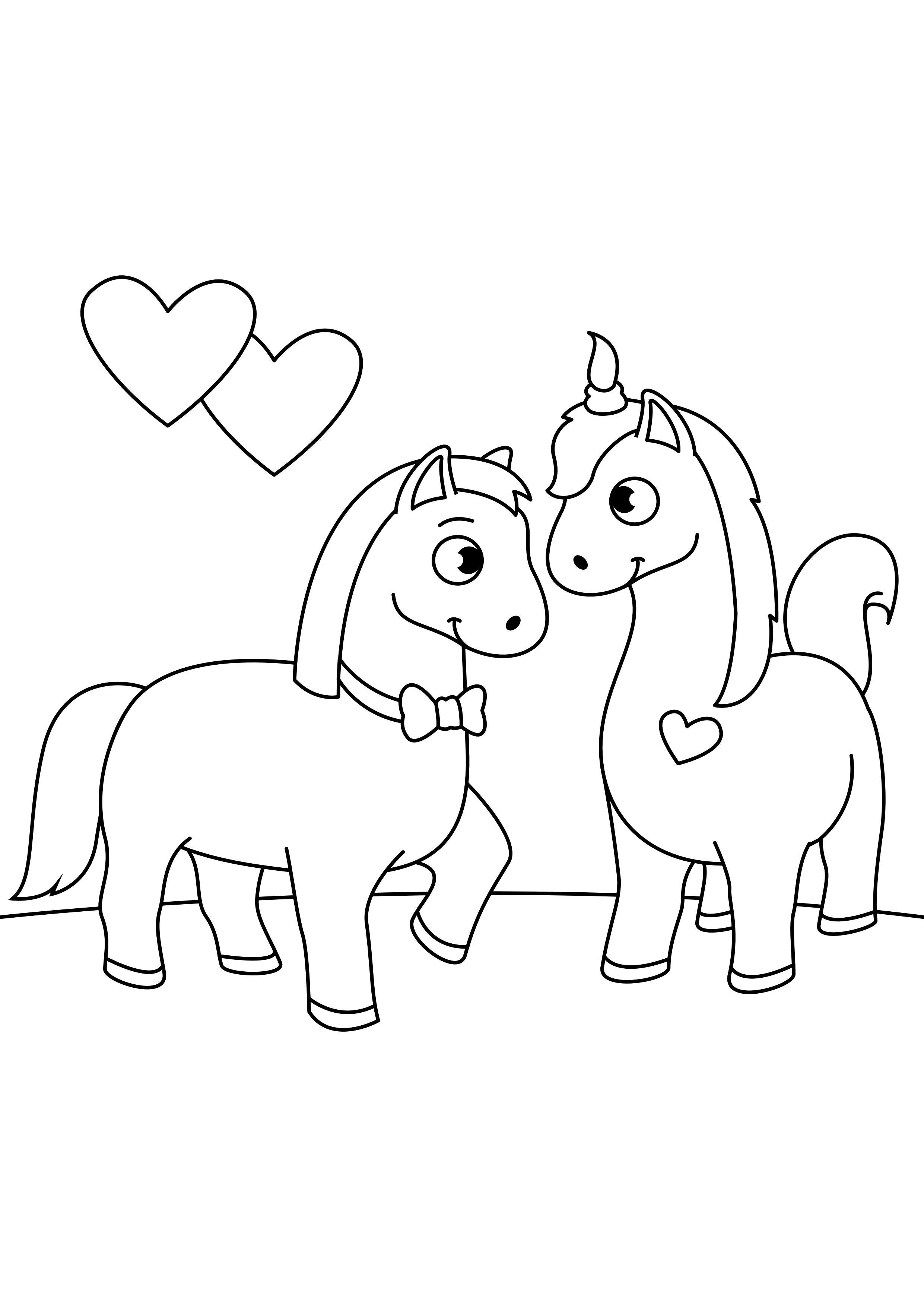 Dibujo para colorear caballos enamorados