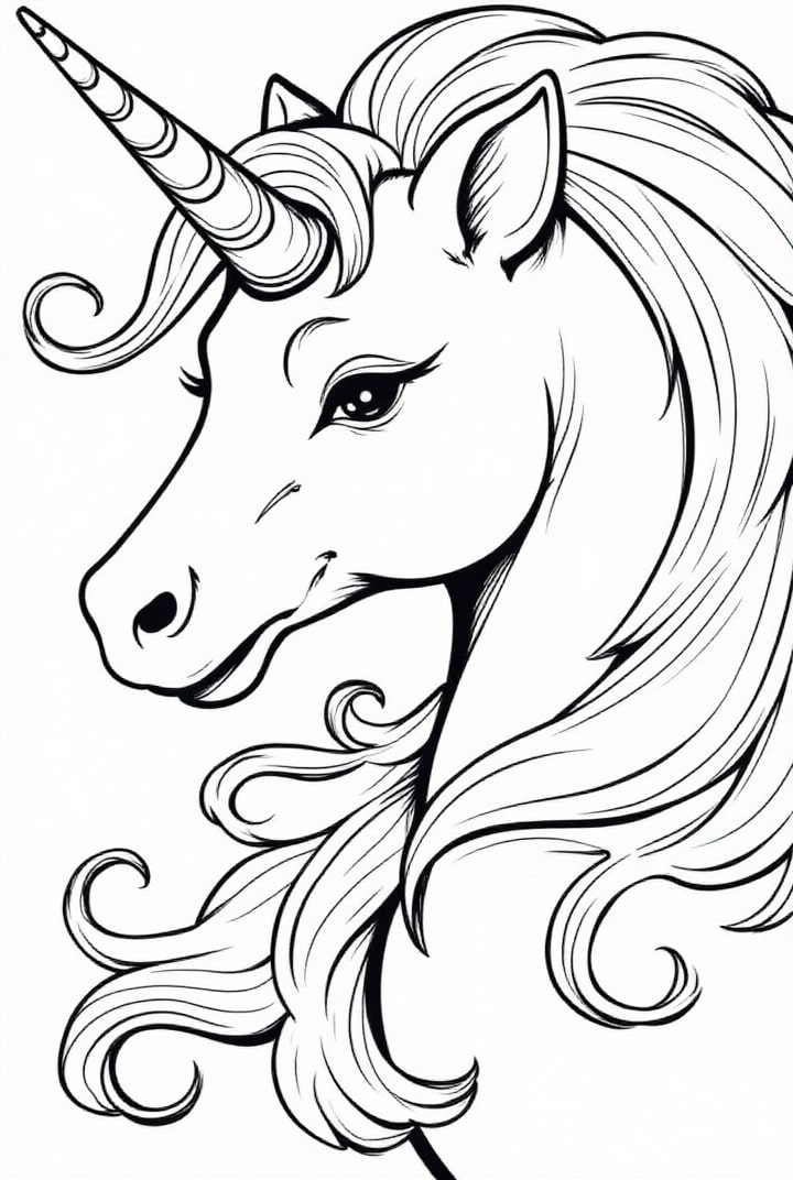 Dibujo para colorear cabeza de unicornio