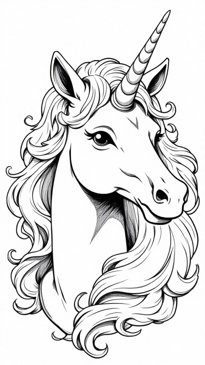 Dibujo para colorear cabeza de unicornio