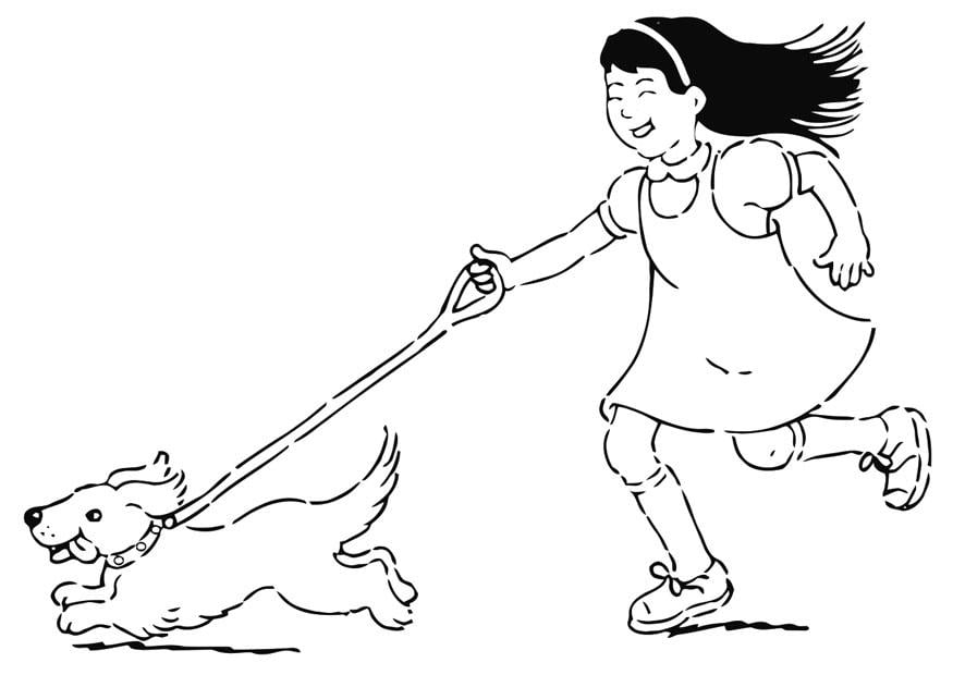 Dibujo para colorear caminar con el perro