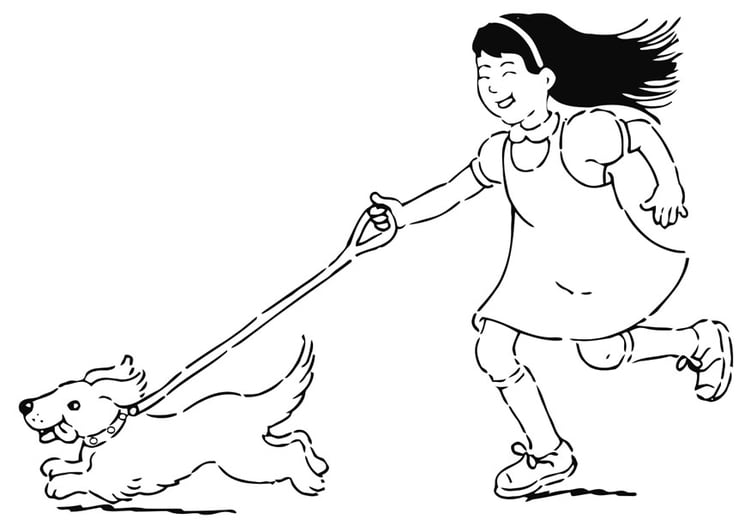Dibujo para colorear caminar con el perro