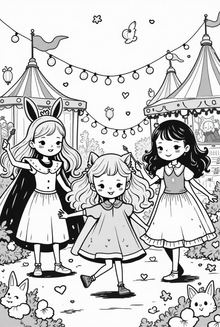 Dibujo para colorear carnaval con las amigas