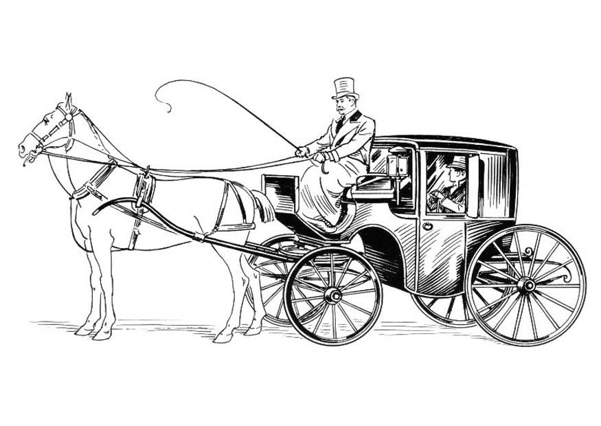 Dibujo para colorear carroza con cochero y caballo