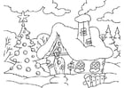 Dibujos para colorear casa con ambiente de Navidad