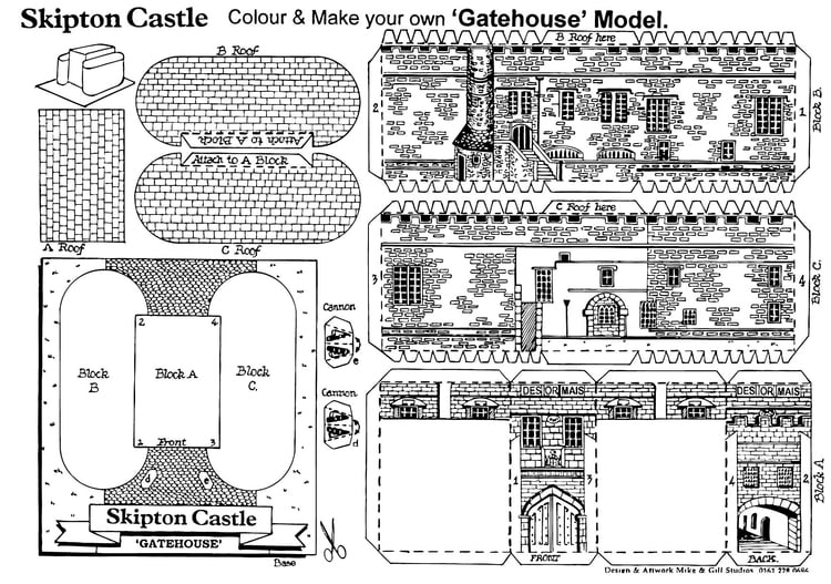 Dibujo para colorear casa de entrada del castillo Skipton