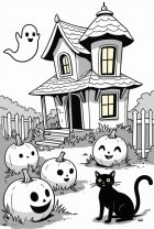 Dibujo para colorear casa embrujada de halloween