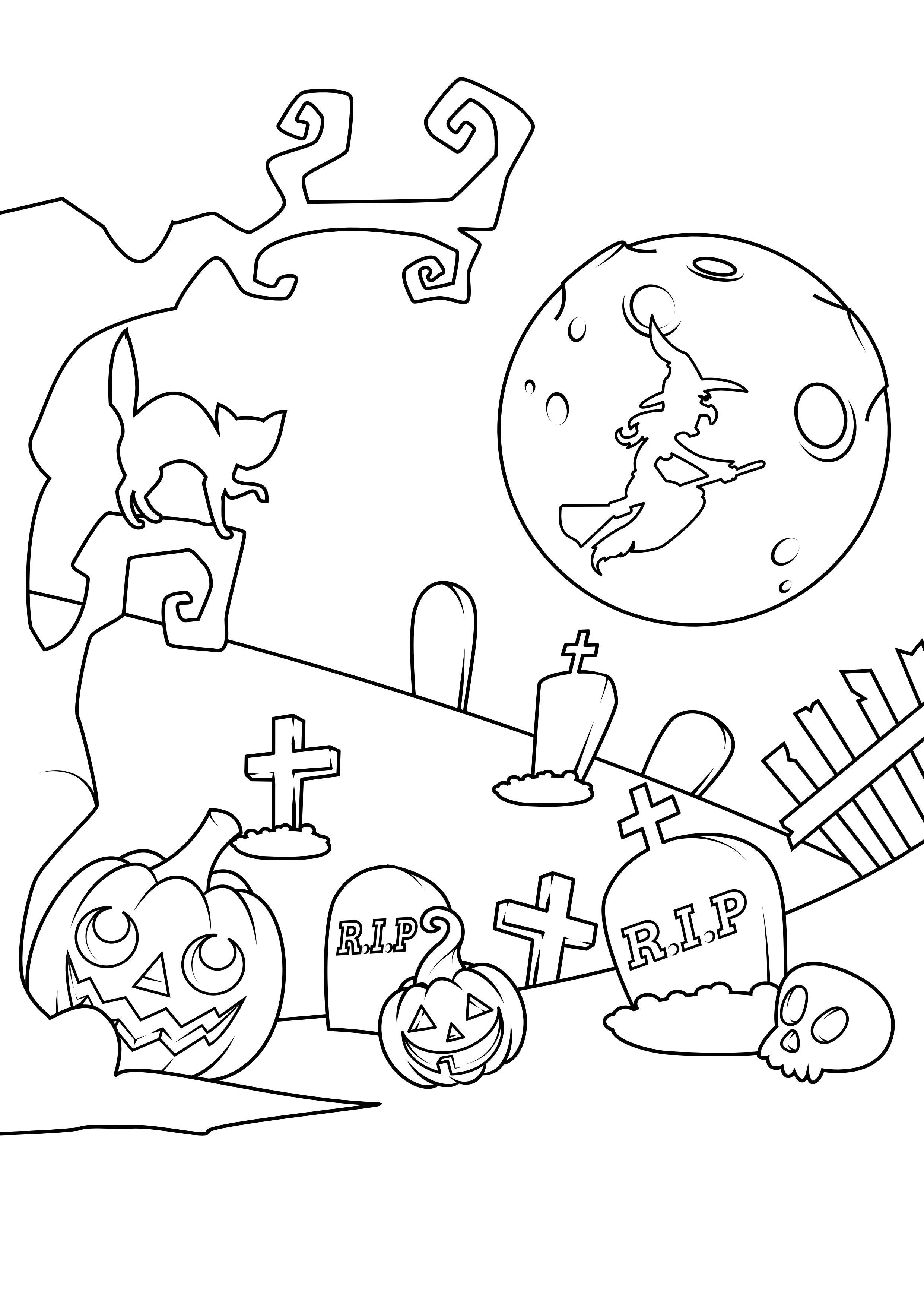 Dibujo para colorear cementerio de halloween