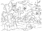 Dibujo para colorear cementerio de Halloween