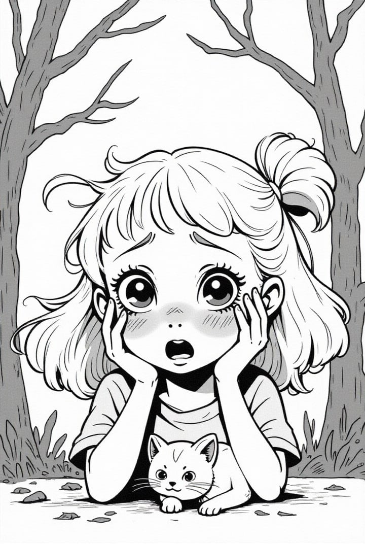 Dibujo para colorear chica asustada