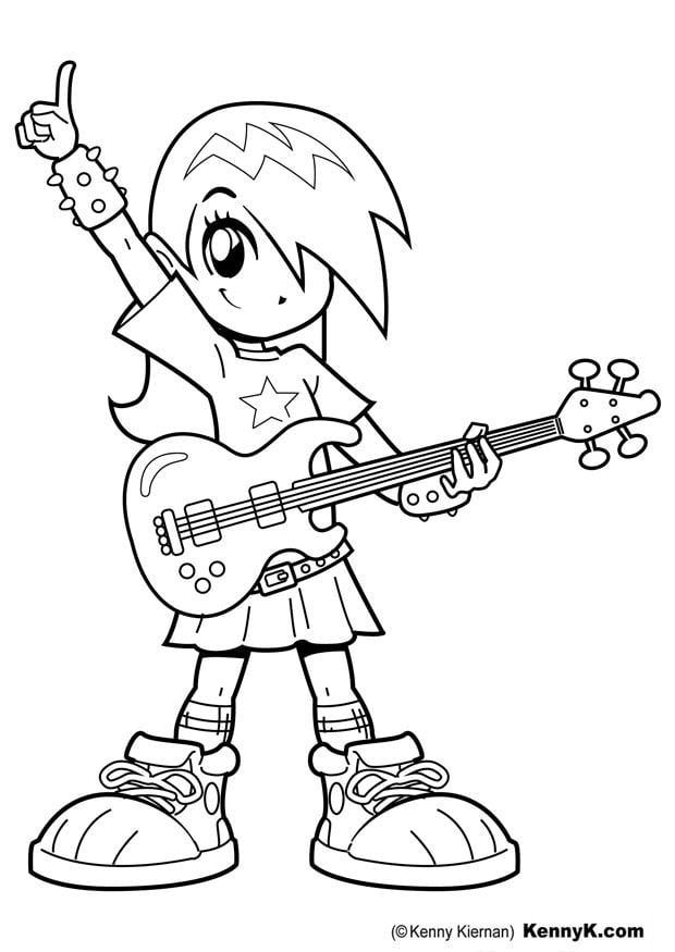 Dibujo para colorear chica con guitarra