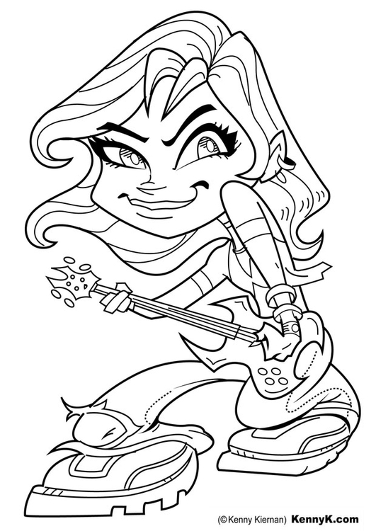 Dibujo para colorear chica con guitarra