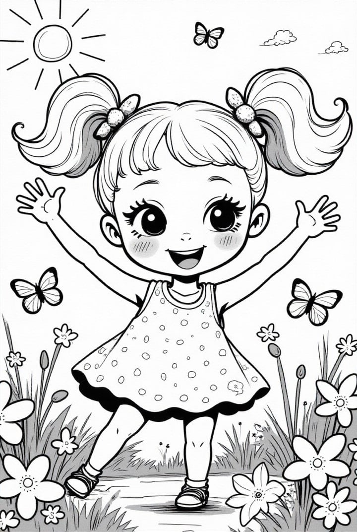 Dibujo para colorear chica feliz