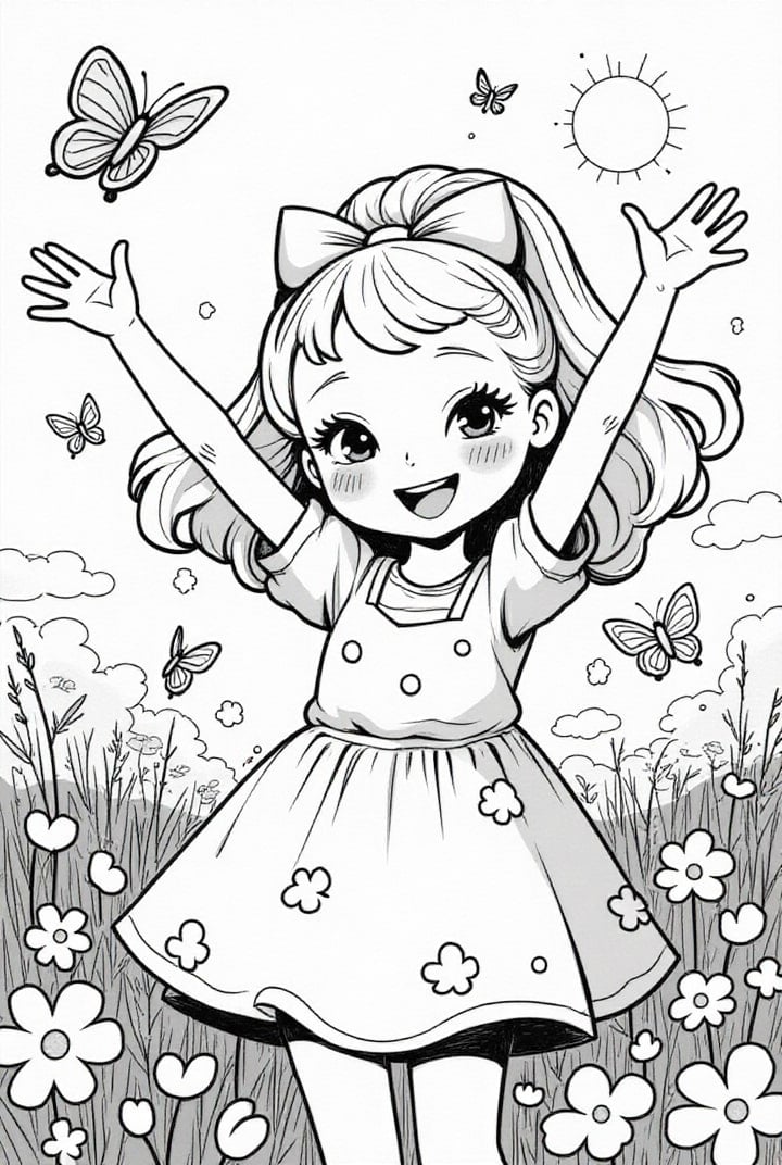 Dibujo para colorear chica feliz