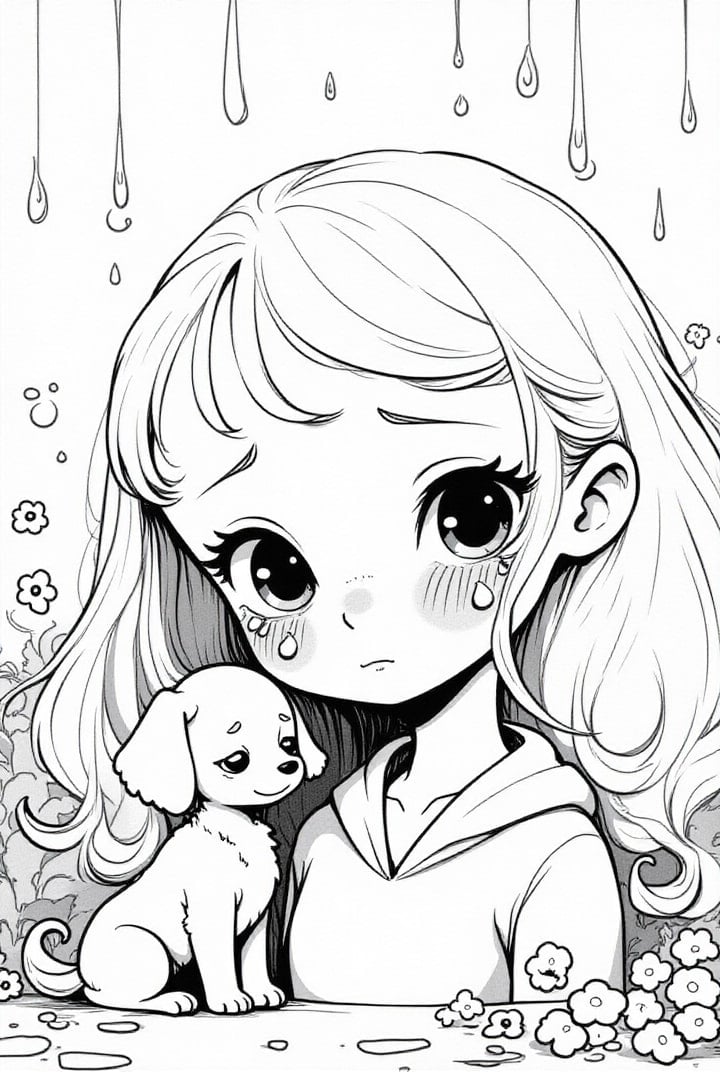 Dibujo para colorear chica triste