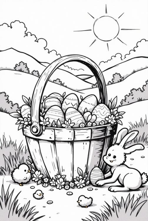 Conejito de Pascua con canasta de Pascua