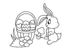 Dibujo para colorear Conejito de Pascua con canasta de Pascua