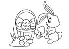 Dibujos para colorear Conejito de Pascua con canasta de Pascua