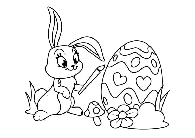 Dibujo para colorear Conejito de pascua con huevo de pascua