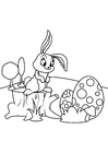 Dibujo para colorear Conejito de pascua con huevos de pascua