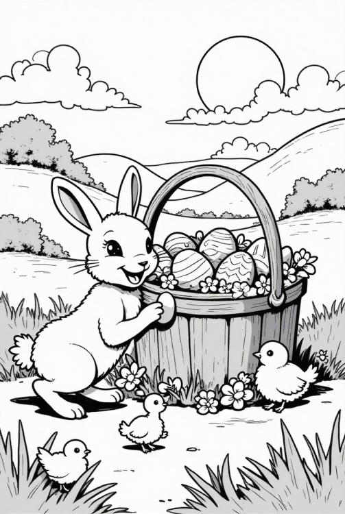Conejito de Pascua con pollitos