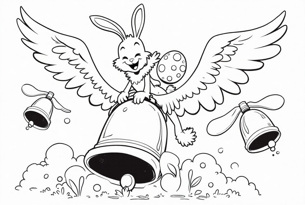 Dibujo para colorear Conejito de Pascua en campana de Pascua