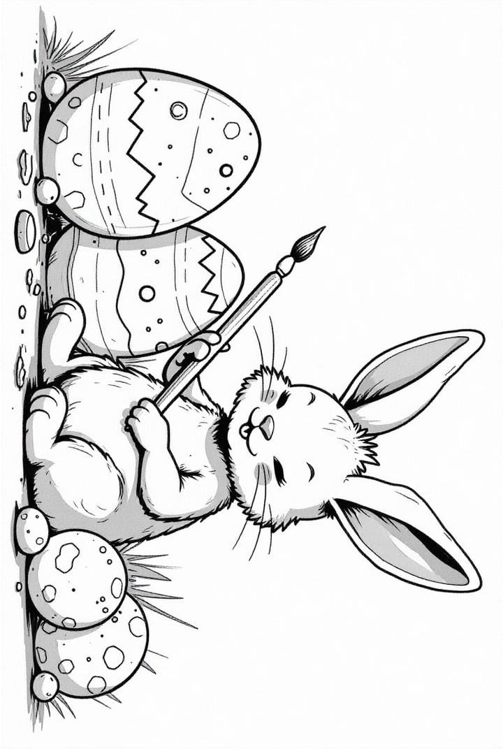 Conejito de Pascua pinta huevos