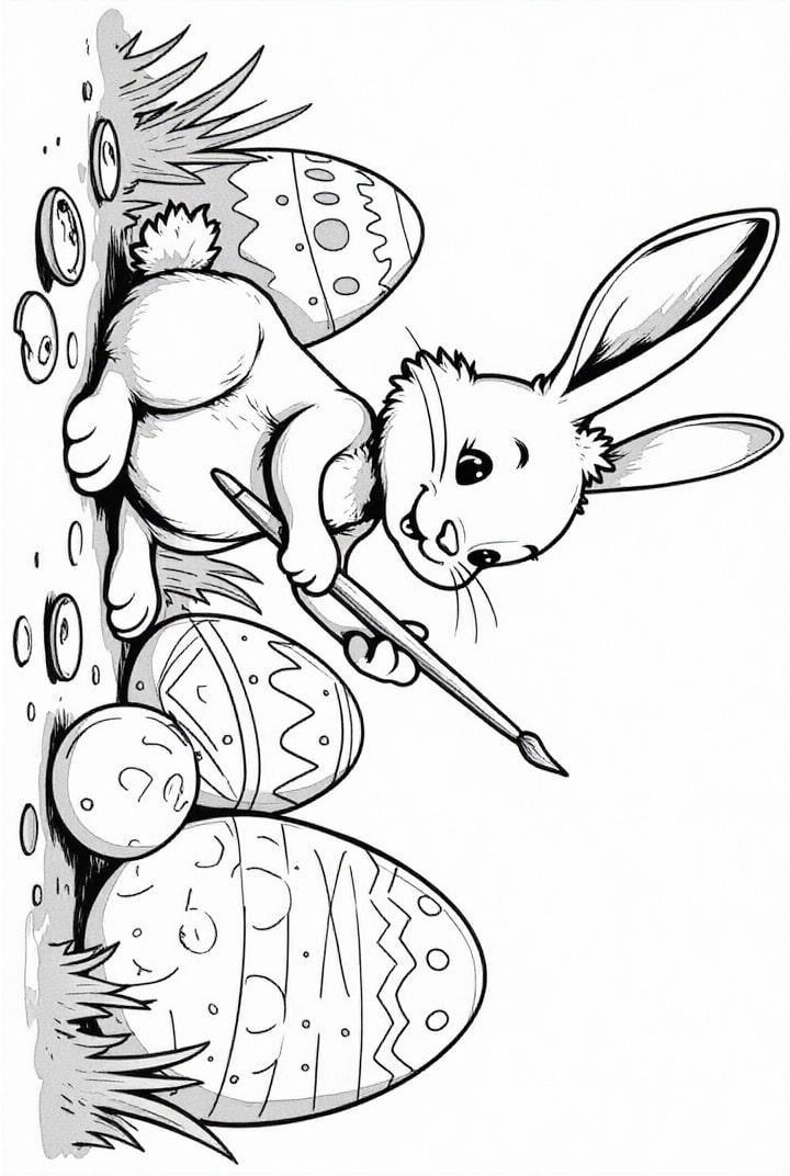 Conejito de Pascua pintando huevo