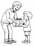 Dándole un paquete del día del padre al padre
