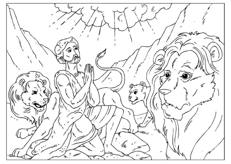 Dibujo para colorear Daniel en la fosa de los leones