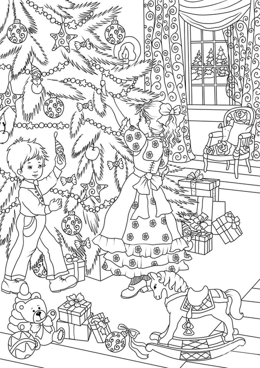 Dibujo para colorear decorar arbol de navidad