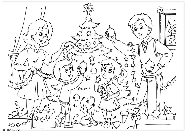 Dibujo para colorear decorar el Ã¡rbol de Navidad