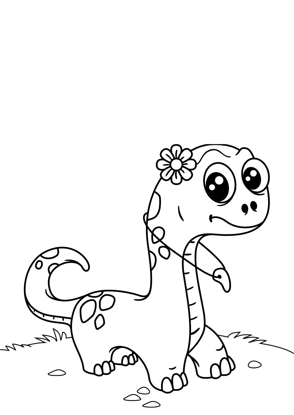 Dibujo para colorear dinosaurio con flor
