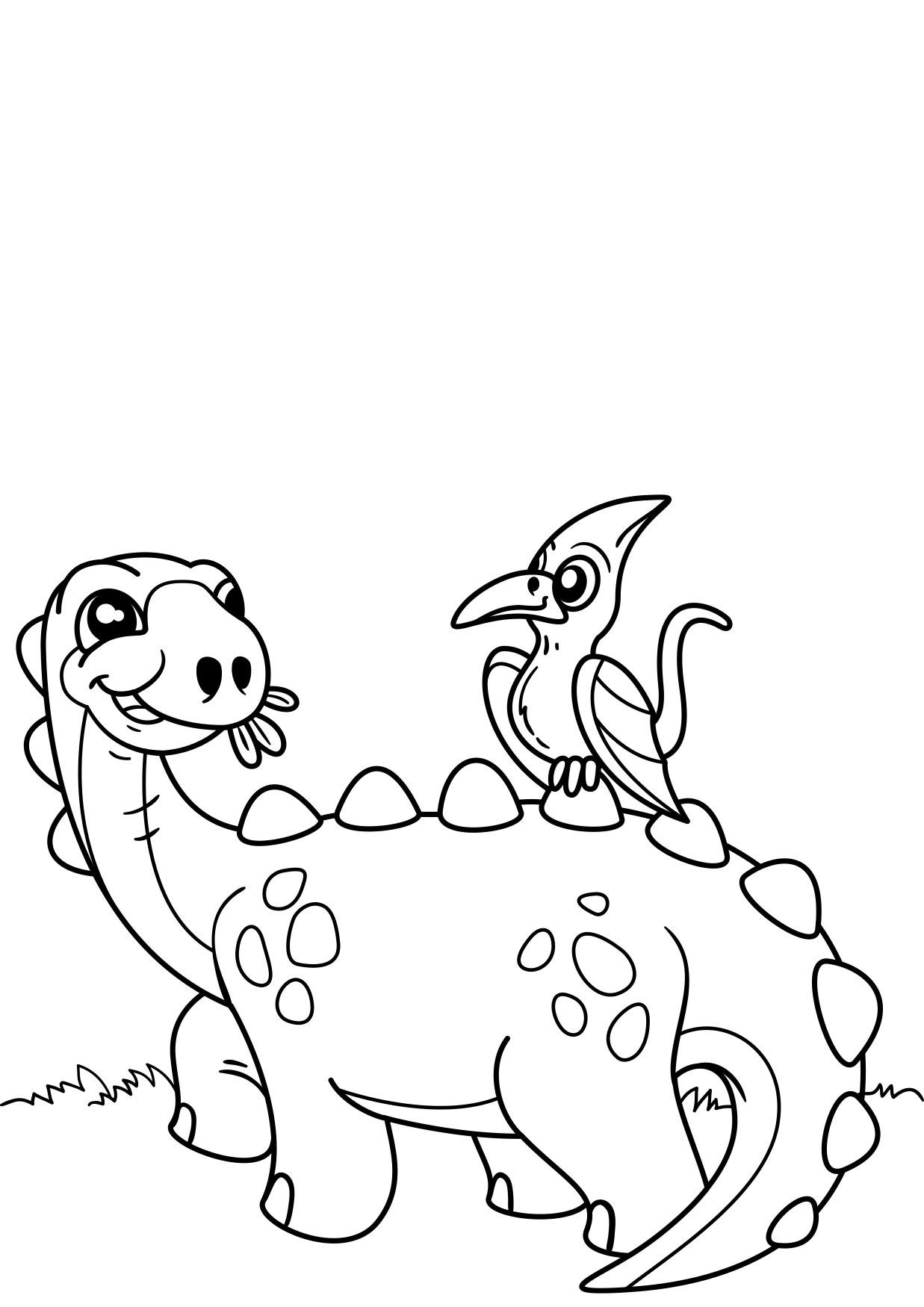 Dibujo para colorear dinosaurio con pÃ¡jaro