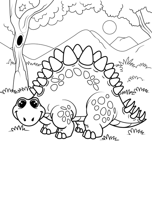 Dibujo para colorear dinosaurio en el bosque