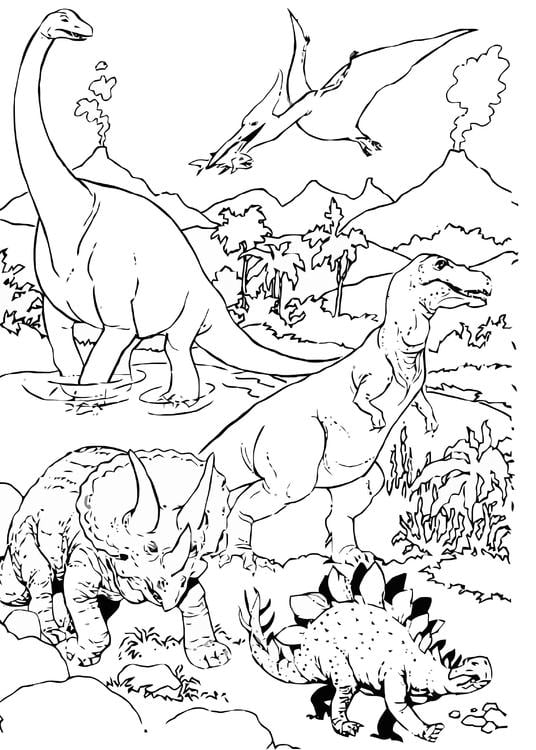 Dinosaurios en paisaje