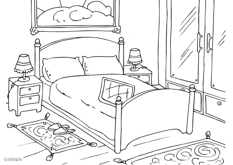 Dibujo para colorear dormitorio 