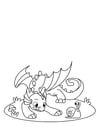Dibujos para colorear dragón juega con caracol