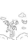 Dibujo para colorear dragÃ³n vuela con pÃ¡jaro