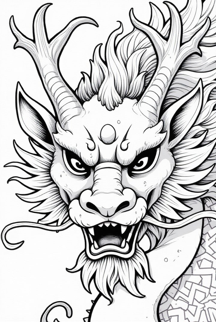Dibujo para colorear dragÃ³n chino tradicional