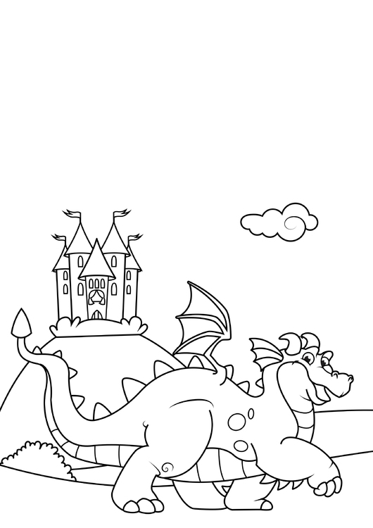 Dibujo para colorear dragÃ³n delante del castillo