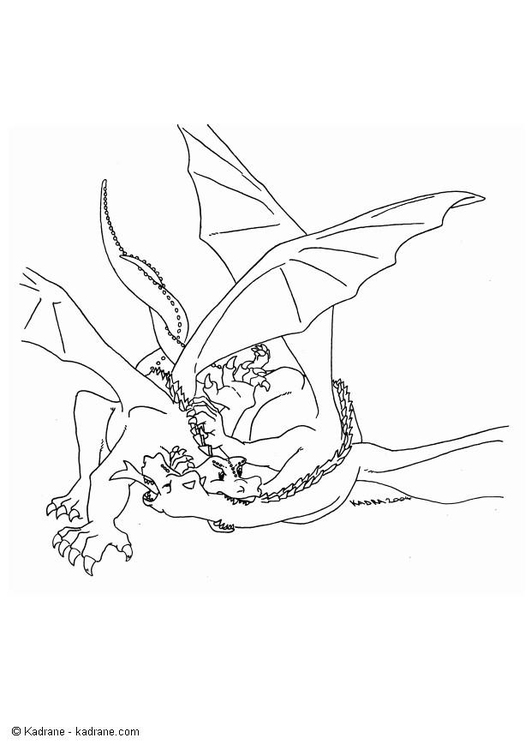 Dibujo para colorear Dragones luchando