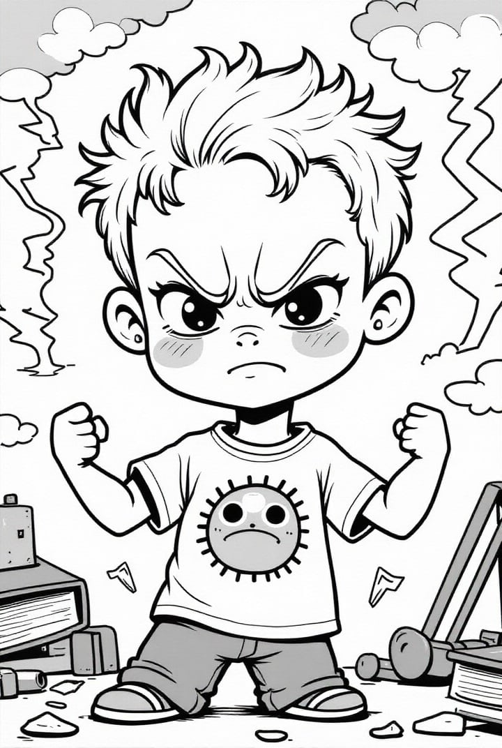 Dibujo para colorear El chico estÃ¡ enojado