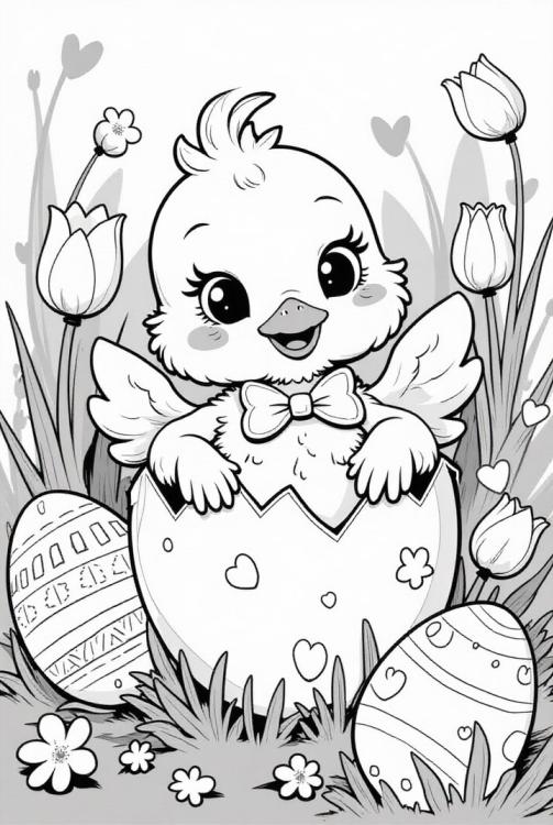 El pollito de Pascua sale del huevo