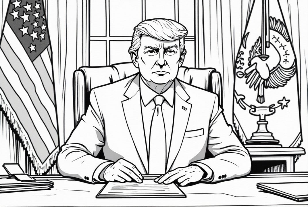 Dibujo para colorear El presidente Donald Trump en la Oficina Oval