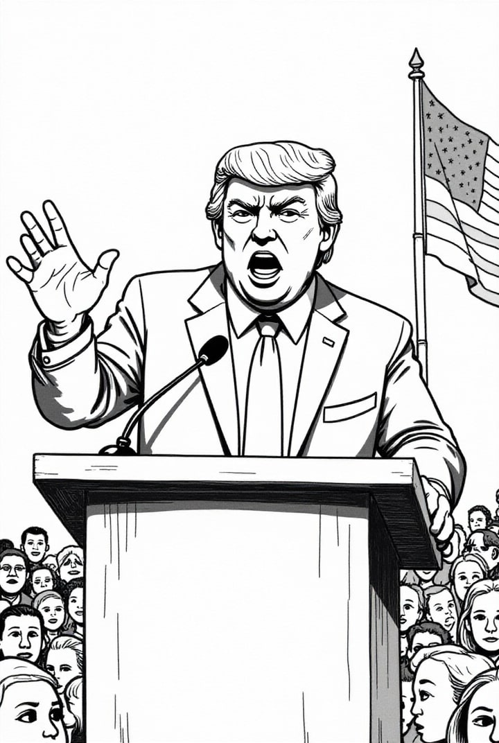 Dibujo para colorear El presidente Donald Trump se dirige a la multitud